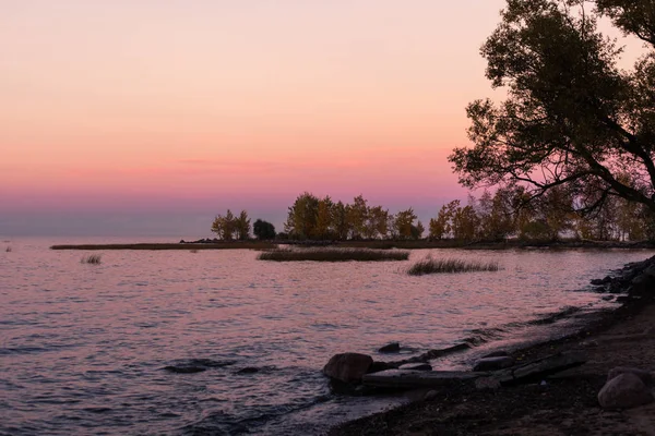 Puesta Sol Violeta Golfo Finlandia San Petersburgo Verano — Foto de Stock