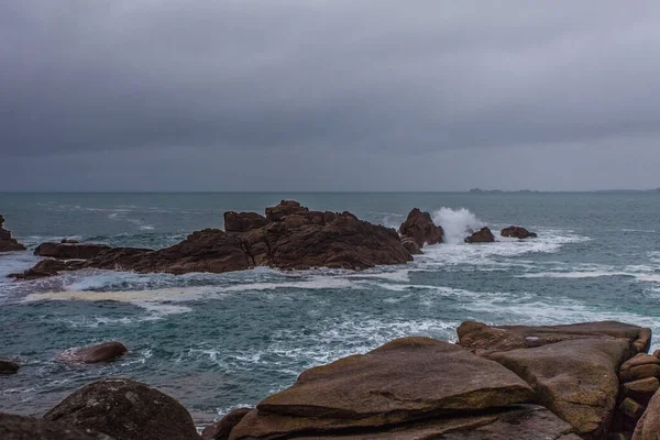 Perros Guirec Ploumanac Lighthouse Mean Ruz Lighthouse Manche Winter Rocks — 图库照片