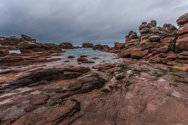 Perros Guirec Ploumanac Lighthouse Mean Ruz Lighthouse Manche Winter Rocks — 图库照片