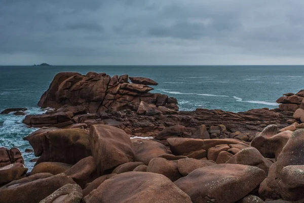 Perros Guirec Ploumanac Lighthouse Mean Ruz Lighthouse Manche Winter Rocks — 图库照片