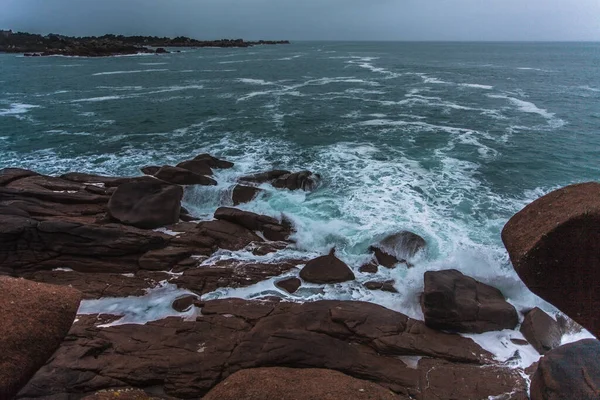 Perros Guirec Ploumanac Lighthouse Mean Ruz Lighthouse Manche Winter Rocks — Stock Photo, Image