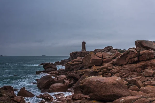 Perros Guirec Ploumanac Lighthouse Mean Ruz Lighthouse Manche Winter Rocks — 图库照片