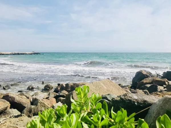 Plage Mer Dans Lumière Lumineuse Soleil — Photo