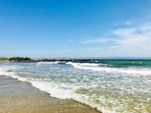 Pomorie Bulgária 2018 Május Nézd Nép Tölteni Időt Strandon — Stock Fotó