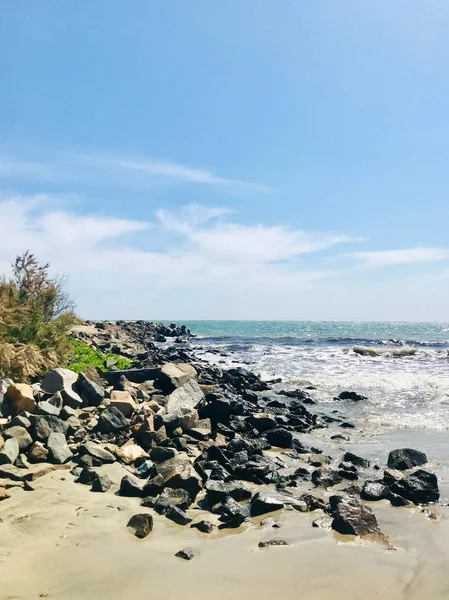 Plage Mer Dans Lumière Lumineuse Soleil — Photo