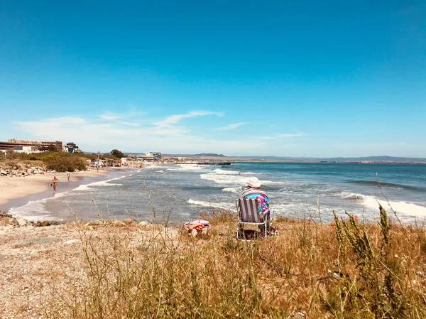 Pomorie Bulgarien Maj 2018 Visa Människor Umgås Stranden — Stockfoto