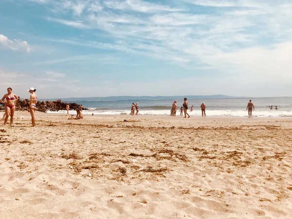 Pomorie Bulgaria May 2018 View People Spending Time Beach — Stock Photo, Image