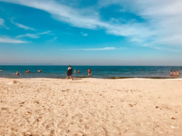 Pomorie Bulgaria June 2018 View People Spending Time Beach — Stock Photo, Image