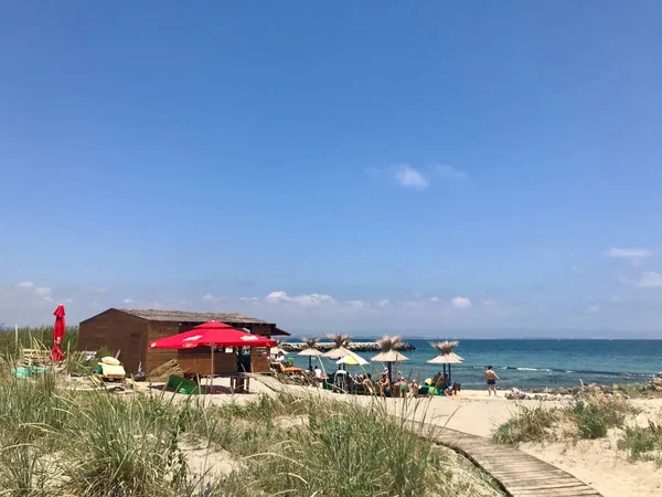 Pomorie Bulgaria June 2018 View People Spending Time Beach — Stock Photo, Image