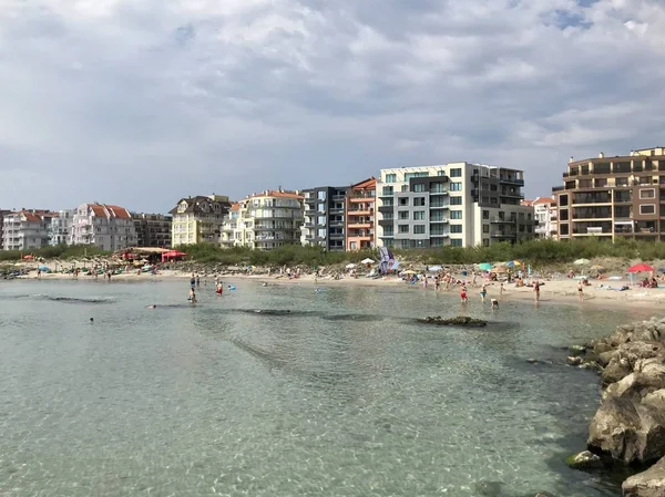 Pomorie Bulgarien Juli 2018 Menschen Strand — Stockfoto