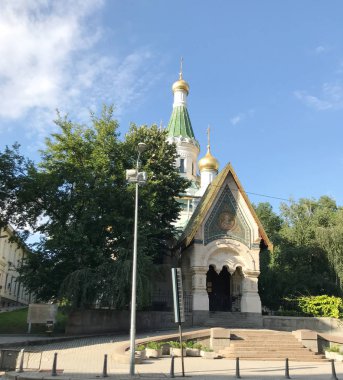 Sofia, Bulgaristan - 01 Temmuz 2018: Rus Kilisesi Merkez Sofya, Bulgaristan, Çar Osvoboditel Bulvarı'nda yer alan bir Rus Ortodoks Kilisesi olduğunu.