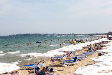 Sunny Beach, Bulgaristan - 26 Haziran 2018: Sunny Beach yaklaşık 35 km Nessebar Belediyesi, Burgaz İli Burgaz kuzeyinde yer alan Bulgaristan Karadeniz sahil, büyük bir tatil beldesi olan.
