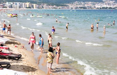 Sunny Beach, Bulgaristan - 26 Haziran 2018: Sunny Beach yaklaşık 35 km Nessebar Belediyesi, Burgaz İli Burgaz kuzeyinde yer alan Bulgaristan Karadeniz sahil, büyük bir tatil beldesi olan.