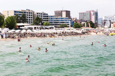 Sunny Beach, Bulgaristan - 26 Haziran 2018: Sunny Beach yaklaşık 35 km Nessebar Belediyesi, Burgaz İli Burgaz kuzeyinde yer alan Bulgaristan Karadeniz sahil, büyük bir tatil beldesi olan.