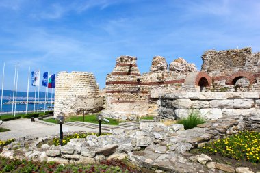 Nesebar, Bulgaristan - 21 Haziran 2018: Bir antik kent ve Burgaz İli içinde bulunan büyük deniz tatil Bulgar siyah deniz kenarı, Nesebar biridir.