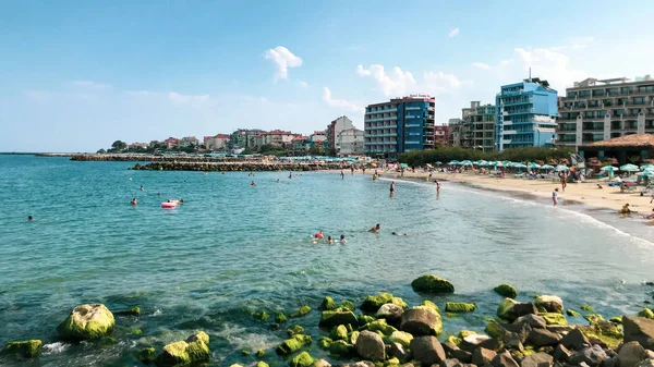 Pomorie Bulgaria Septiembre 2018 Personas Relajadas Playa —  Fotos de Stock