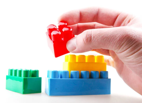 Plastic Speelgoed Blokken Witte Achtergrond — Stockfoto