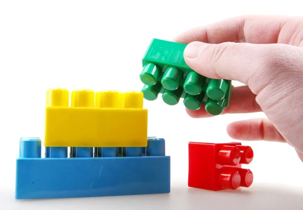 Plastikowe Bloki Zabawek Białym Tle — Zdjęcie stockowe