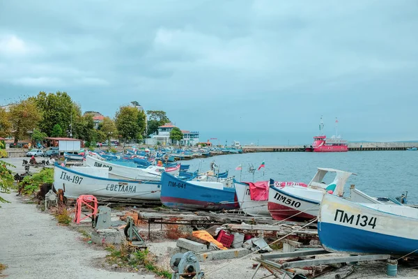 Pomorie Bulgária Setembro 2018 Barcos Pesca Porto Cidade — Fotografia de Stock
