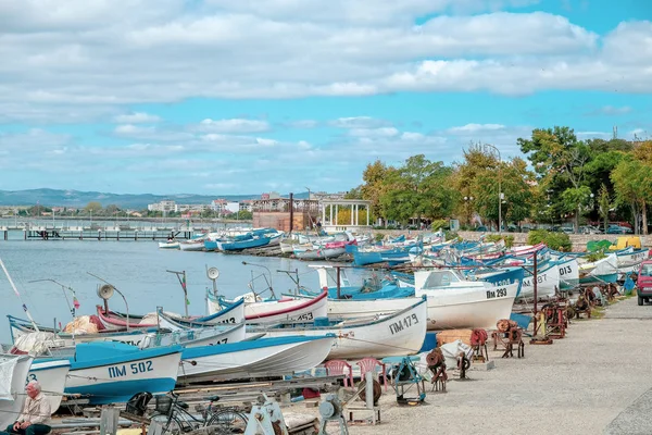 Pomorie Bulgarie Octobre 2018 Bateaux Pêche Port Ville — Photo