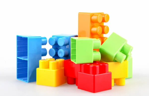 Plast Färgglada Leksaksblock Vit Bakgrund — Stockfoto