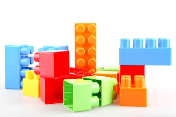 Blocs Jouets Colorés Plastique Sur Fond Blanc — Photo