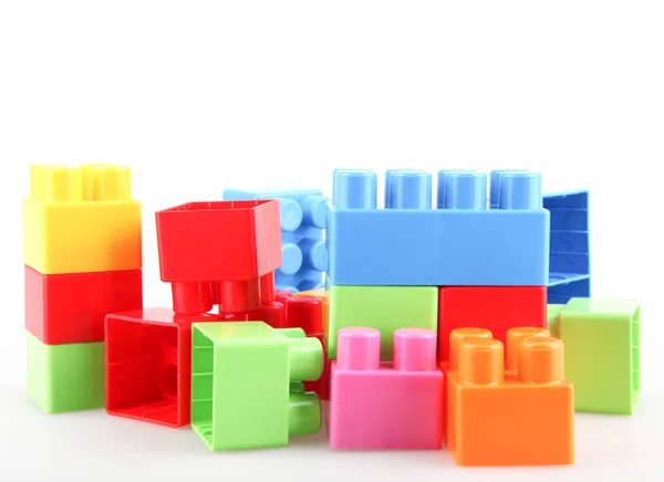 Blocos Brinquedo Coloridos Plástico Fundo Branco — Fotografia de Stock