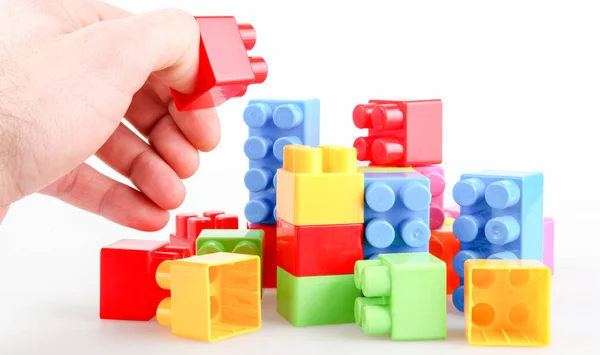 Plastic Colorful Toy Blocks White Background — Stock Photo, Image