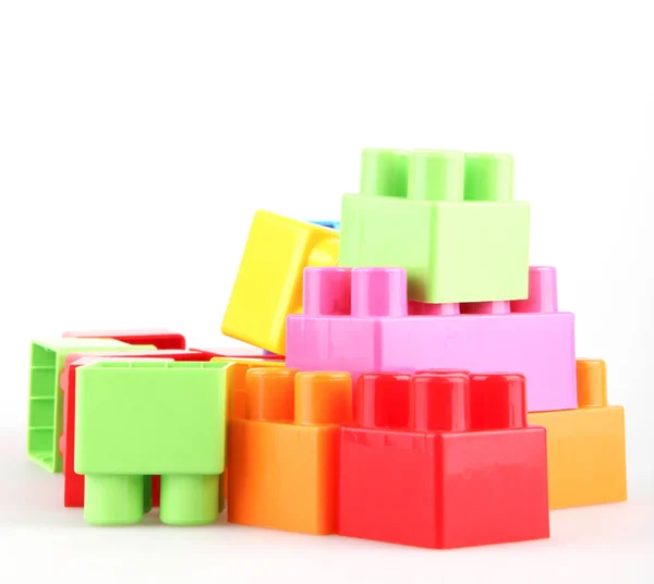 Plast Färgglada Leksaksblock Vit Bakgrund — Stockfoto