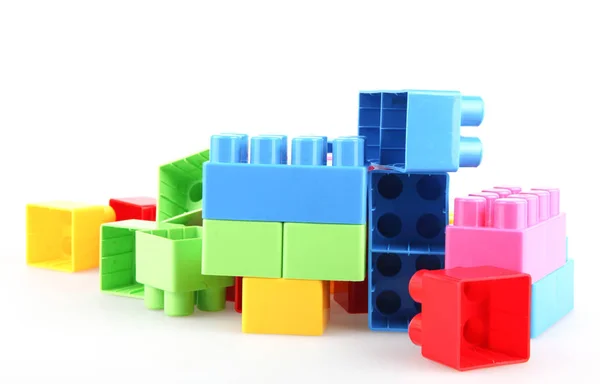 Plastik Bunte Spielzeugblöcke Auf Weißem Hintergrund — Stockfoto