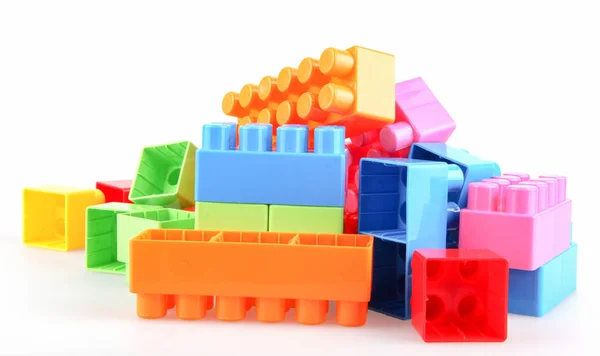 Пластиковые Красочные Игрушечные Блоки Белом Фоне — стоковое фото