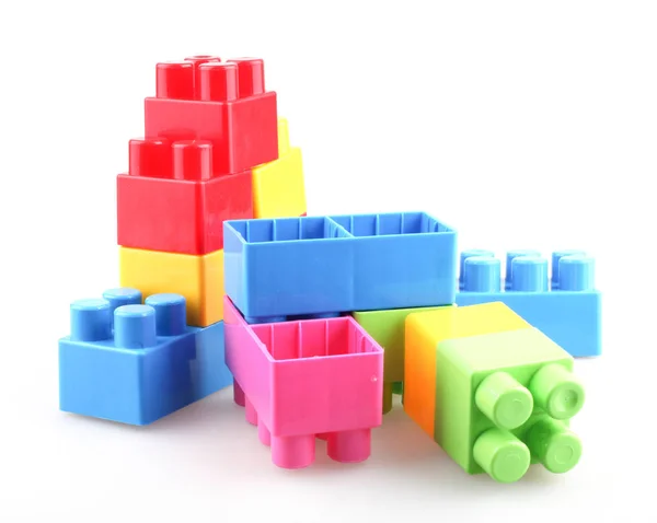 Пластикові Барвисті Іграшкові Блоки Білому Тлі — стокове фото