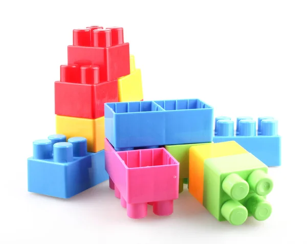 Plastic Colorful Toy Blocks White Background — Stock Photo, Image