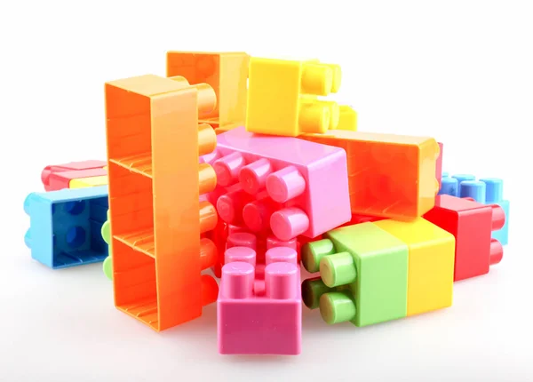 Plastové Barevné Hračky Bloky Bílém Pozadí — Stock fotografie