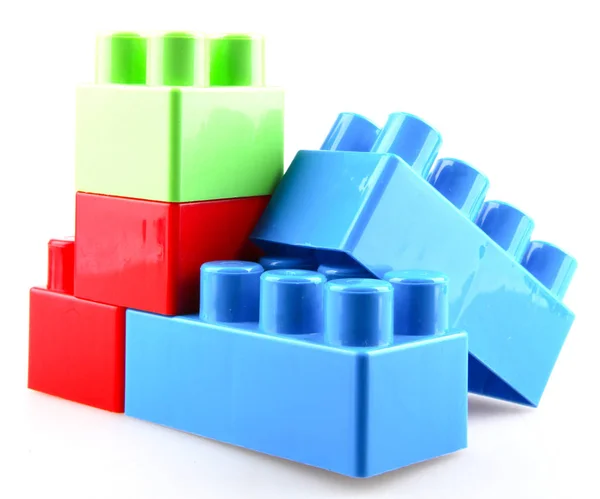 Plastic Kleurrijke Speelgoed Blokken Witte Achtergrond — Stockfoto