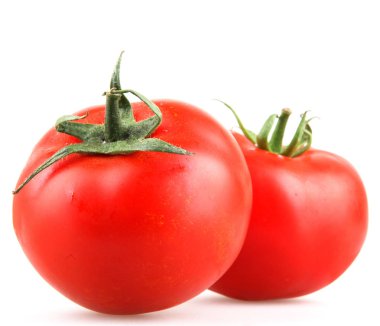 Beyaz zemin üzerine kırmızı domates close-Up.