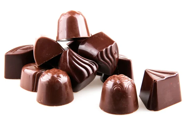 Chocolates Doces Isolados Sobre Fundo Branco — Fotografia de Stock