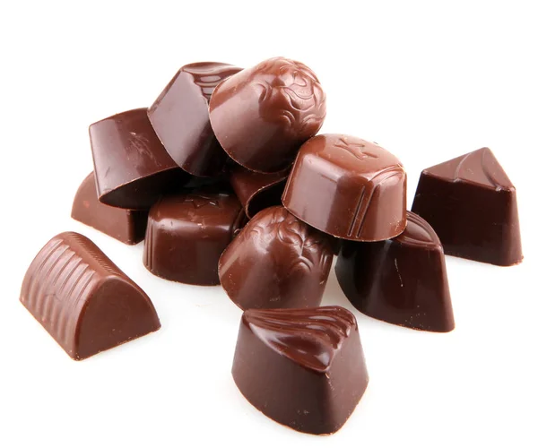 Chocolates Doces Isolados Sobre Fundo Branco — Fotografia de Stock