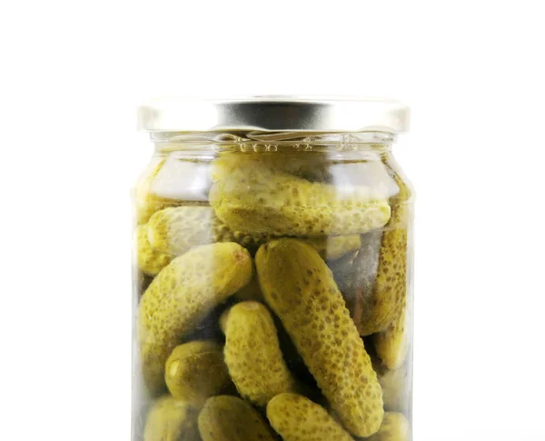 Borcan Gherkins Murate Fundal Alb — Fotografie, imagine de stoc