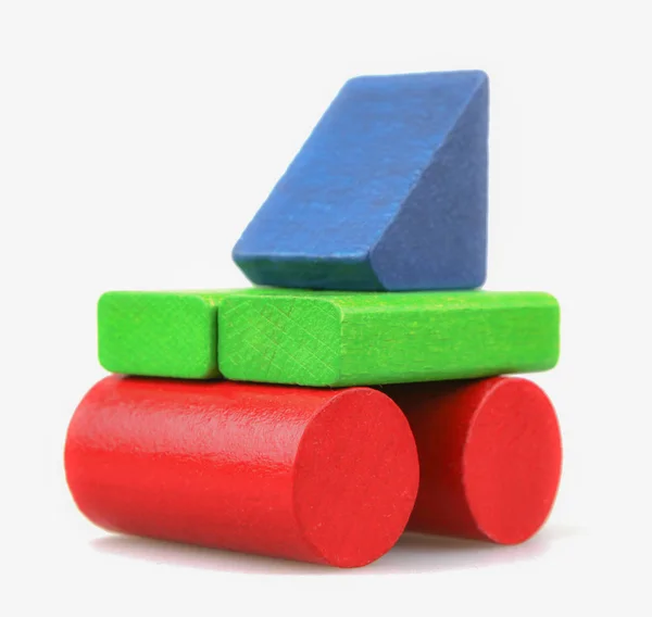 Kolorowe Drewniane Klocki Budowlane Zabawki Izolowane Białym — Zdjęcie stockowe