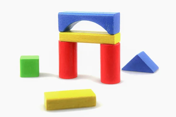 Barevné Dřevěné Stavební Bloky Hračky Izolované Bílé — Stock fotografie