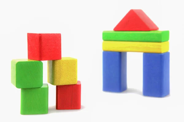 Jouets Bois Colorés Blocs Construction Isolés Sur Blanc — Photo