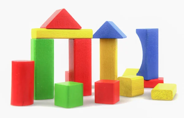 Jouets Bois Colorés Blocs Construction Isolés Sur Blanc — Photo