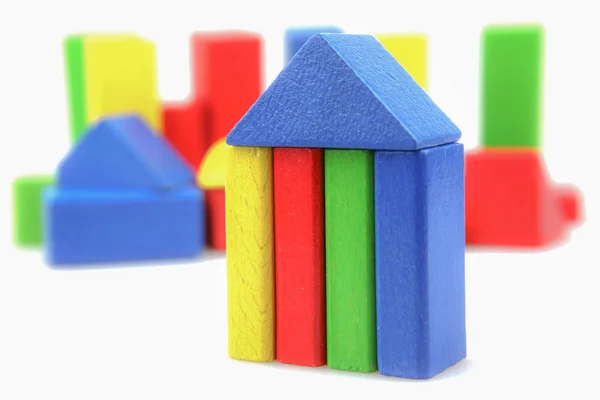 Colorful Wooden Building Blocks Toys Isolated White — Stock Photo, Image