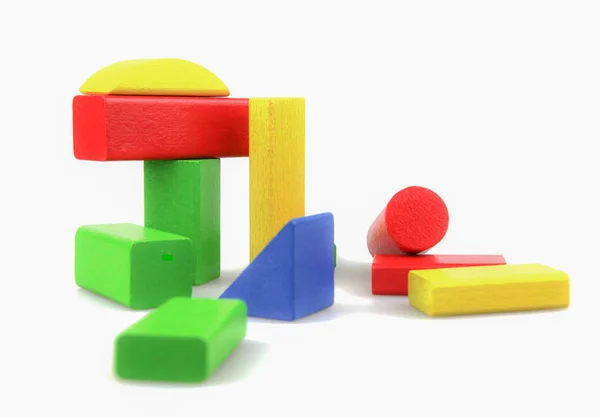 Jouets Bois Colorés Blocs Construction Isolés Sur Blanc — Photo