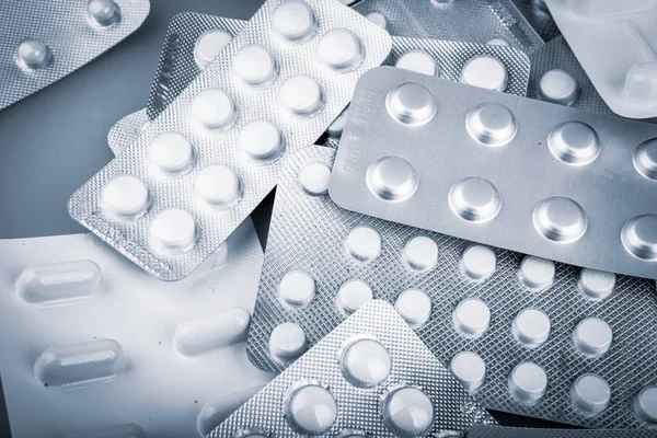 Sok Buborékcsomagolás Tablettákkal — Stock Fotó