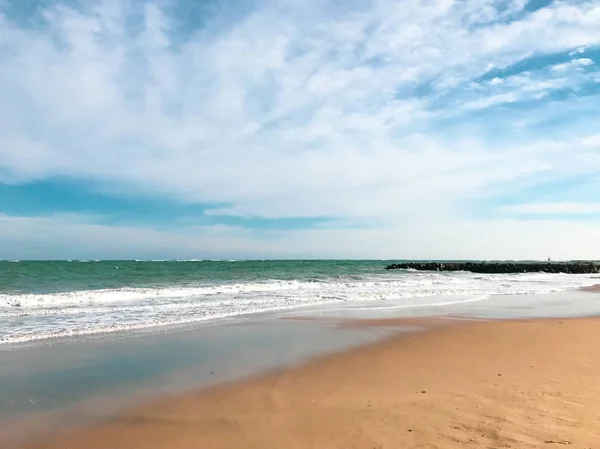 Vue Panoramique Sur Plage Vide Les Vagues Pomorie Bulgarie — Photo