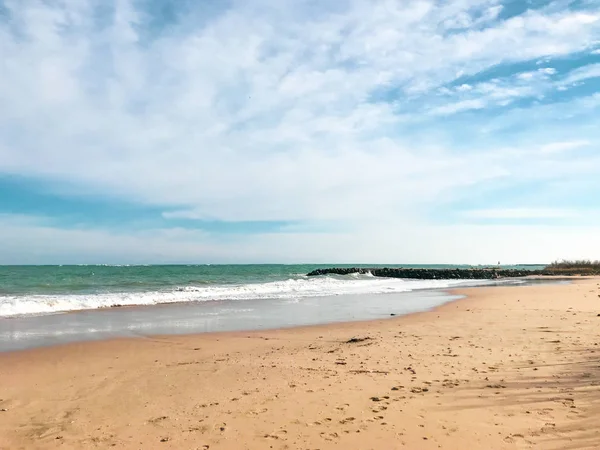 Вид Пустой Пляж Волны Поморие — стоковое фото