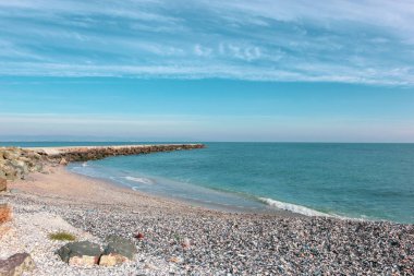 Bulgaristan 'ın Pomorie kentindeki Güzel Sahil ve İnanılmaz Deniz.