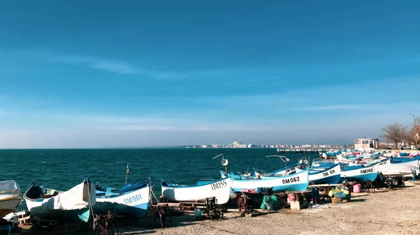 Pomorie Bulgarien Januari 2019 Fiskebåtar Stadshamnen — Stockfoto